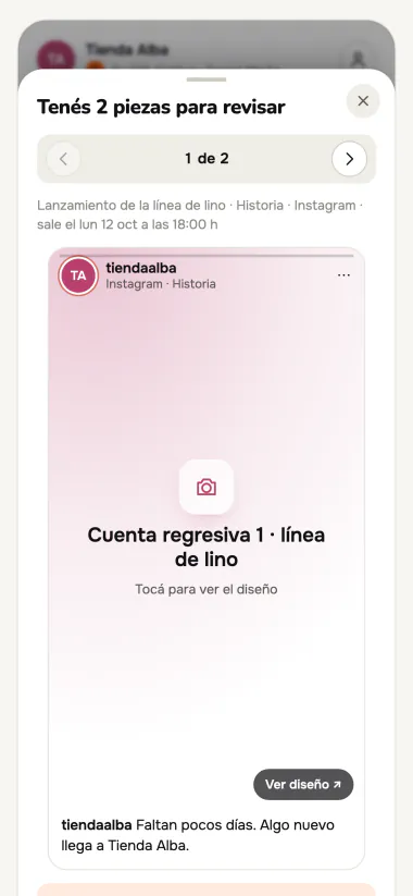 App del cliente: aprueba las piezas de un proyecto o pide un cambio.